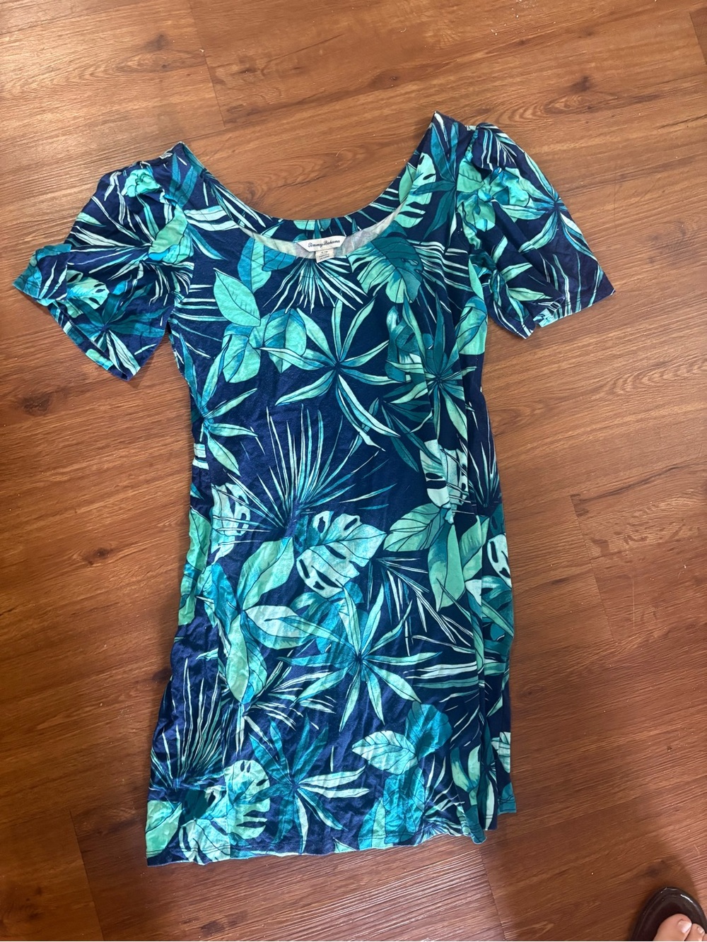 Tommy Bahama Navy & Teal Tropical Leaf Mini Dress